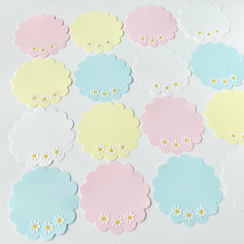 クラフトパンチメッセージカード小さなお花付き16枚(5.7cm