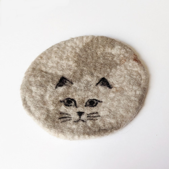 猫 羊毛フェルト コースター プレゼント ギフト 猫の顔A 1枚目の画像