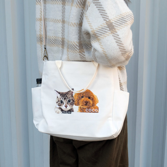 ＼ワッペンプレゼント／ うちの子 トートバッグ ショルダー 刺繍 犬 猫 お散歩 バッグ 2way nana 2枚目の画像
