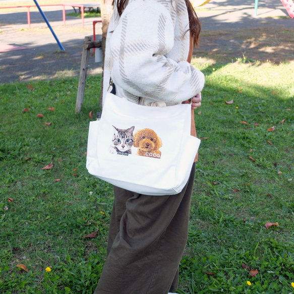 ＼ワッペンプレゼント／ うちの子 トートバッグ ショルダー 刺繍 犬 猫 お散歩 バッグ 2way nana 5枚目の画像