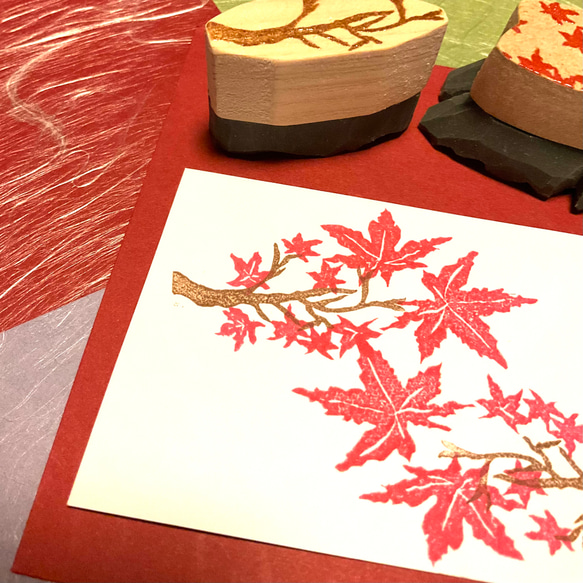 ⁂秋のはんこ⁂【枝紅葉】約3x5.5cm 4枚目の画像