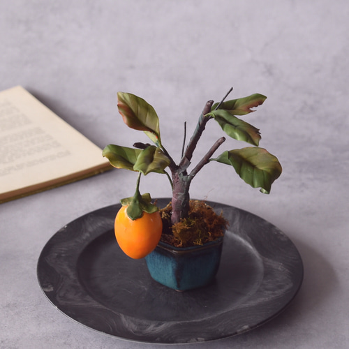 ◇粘土のお花◇ 柿盆栽【ロウヤガキ（老爺柿）】・・・高さ15センチ