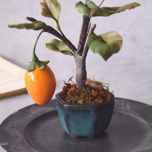 専用 柿の木の盆栽 樹脂粘土 ◇粘土のお花◇ 柿盆栽【ロウヤガキ（老爺