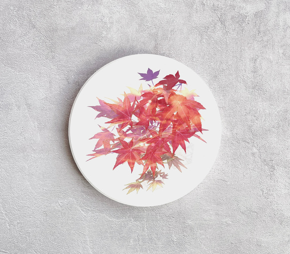 -紅葉- 花と草木の白雲石吸水コースター（一枚） 2枚目の画像