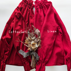 赤　控えめな艶のサテンフリルブラウス（フォーマル＆普段使い） 9枚目の画像