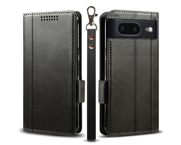 Google Pixel 8 レザーケース 手帳型 Black スマホケース