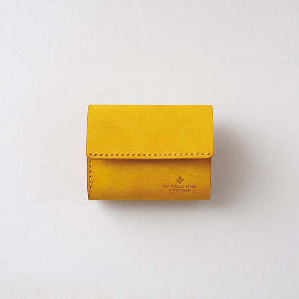 不折鈔票小三折皮夾【黃色】品牌男士女士鑰匙緊湊型皮革皮革 第1張的照片