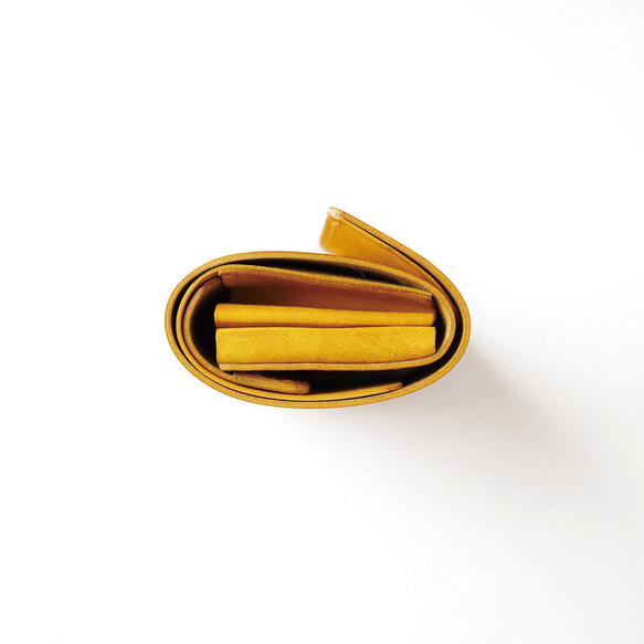 不折鈔票小三折皮夾【黃色】品牌男士女士鑰匙緊湊型皮革皮革 第10張的照片