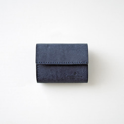 不折疊鈔票的小三折皮夾 [海軍藍] 品牌男士女士鑰匙緊湊型皮革皮革 第1張的照片
