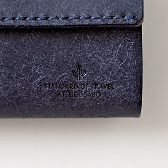 不折疊鈔票的小三折皮夾 [海軍藍] 品牌男士女士鑰匙緊湊型皮革皮革 第3張的照片