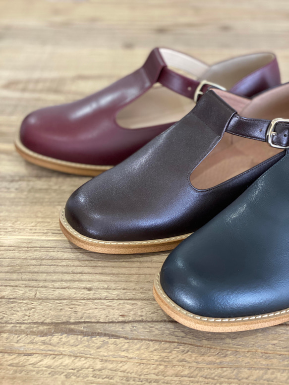 Tストラップシューズ （リサイクル素材）黒、Dブラウン 12枚目の画像