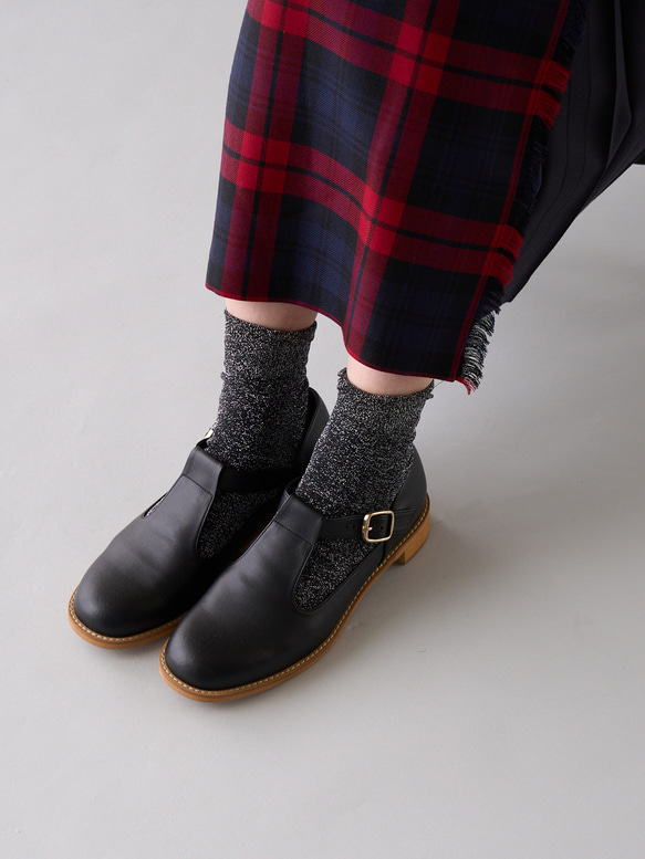 Tストラップシューズ （リサイクル素材）黒、Dブラウン 3枚目の画像