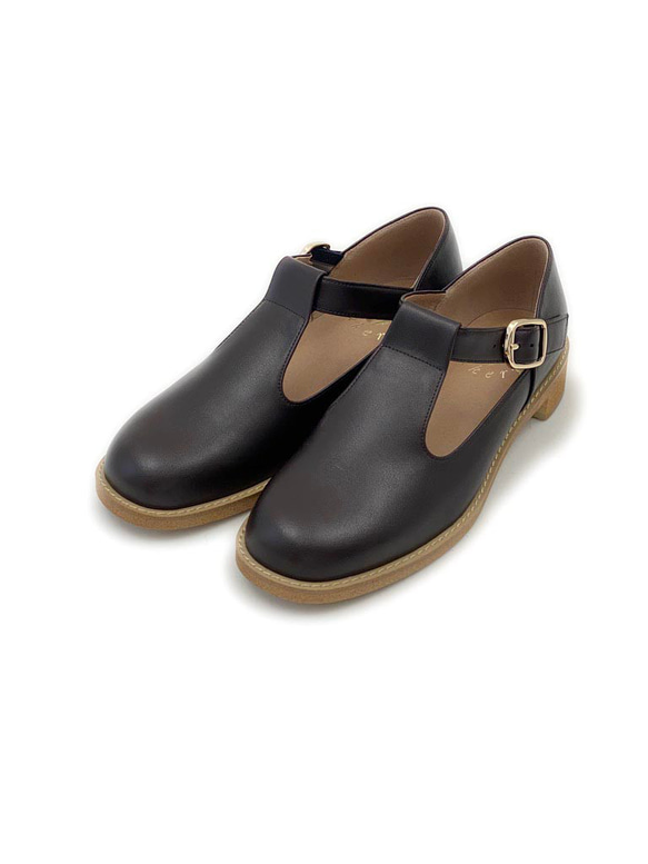 Tストラップシューズ （リサイクル素材）黒、Dブラウン 4枚目の画像