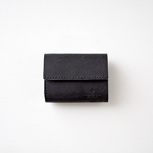不折疊鈔票小三折皮夾【黑色】品牌男士女士鑰匙緊湊型皮革皮革 第1張的照片