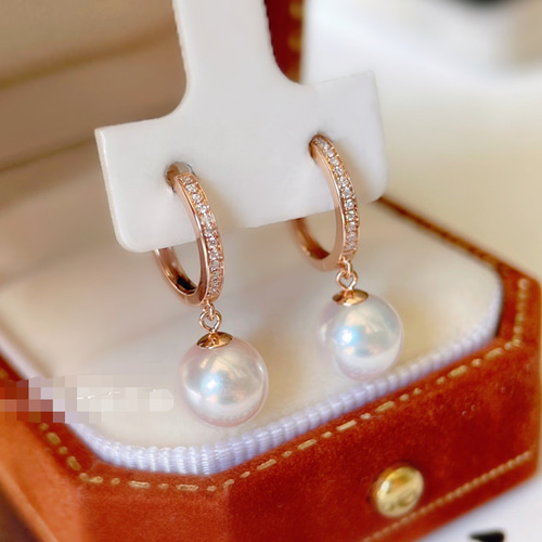 天然ダイヤモンド付きパールピアスk18 ピアス（フープ） パール