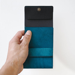 使いやすい 三つ折り 財布 小さい 【ブラック×ターコイズ】 ブランド メンズ レディース 鍵 コンパクト 革 5枚目の画像