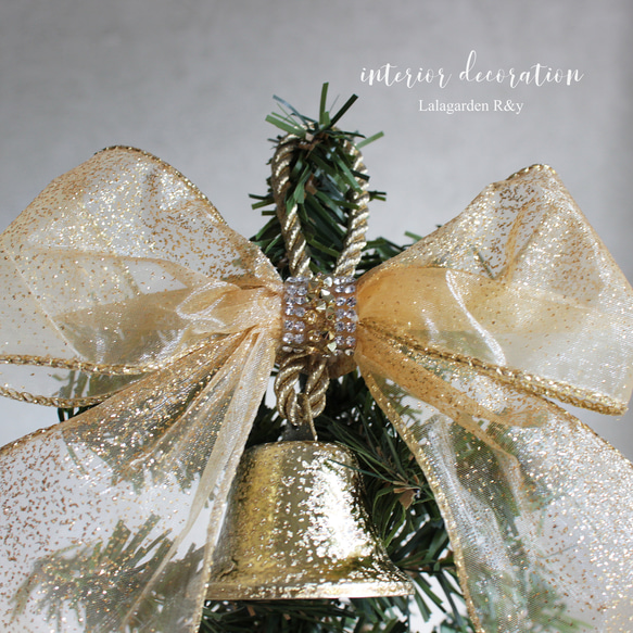 一点物　ゴールドベル & ゴールドリボン　ツリーの上に飾る♪ ツリートップ　　 クリスマス　 TP5 3枚目の画像