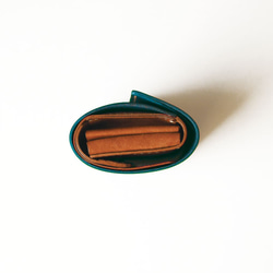 不折鈔票的小號三折皮夾 [綠松石色 x 棕色] 品牌男士女士鑰匙緊湊型皮革 第11張的照片