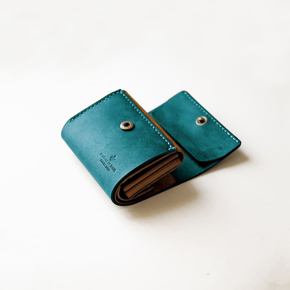 使いやすい 三つ折り 財布 小さい 【ターコイズ×ブラウン】 ブランド メンズ レディース 鍵 コンパクト 革 3枚目の画像
