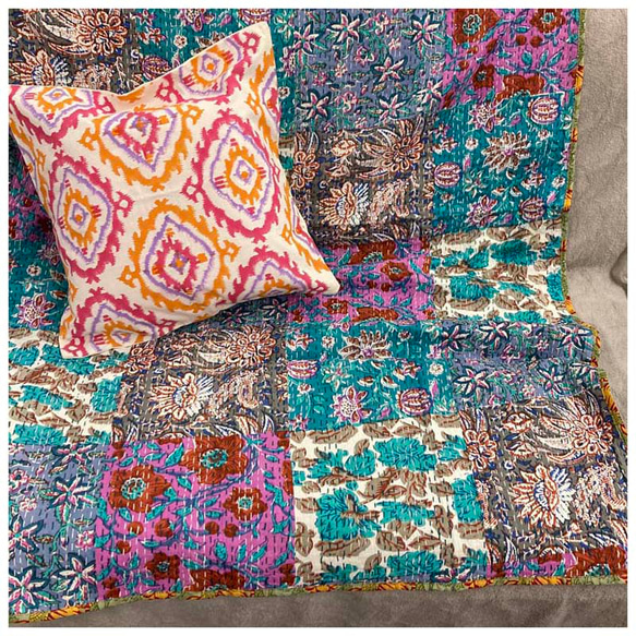 カンタ刺繍 ラグ made in India