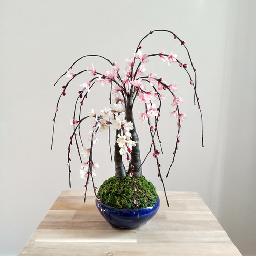 紅白枝垂れ梅♡盆栽♡アメリカンフラワー♡ディップアート 盆栽 hana