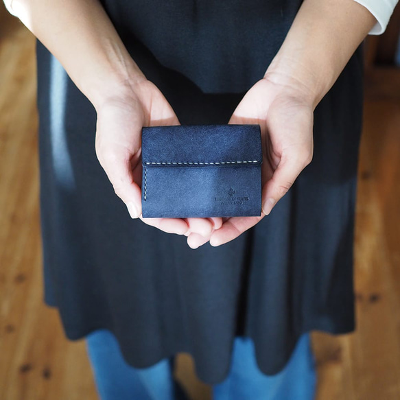 不折紙幣三折錢包，小號 [藍色 x 棕色] 品牌男士女士鑰匙緊湊型皮革 第10張的照片