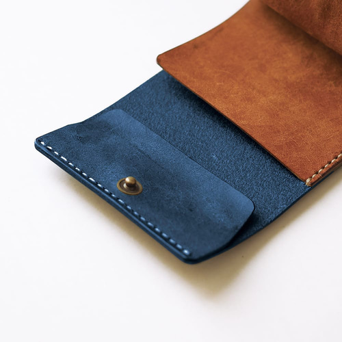 レザー三つ折り財布 ブラウンと青 使いやすい 三つ折り財布 【ブルー×ブラウン】 革 メンズ