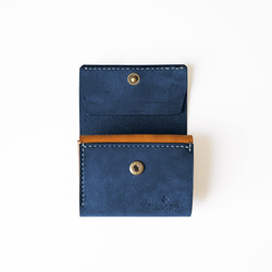 使いやすい 三つ折り 財布 小さい 【ブルー×ブラウン】 ブランド メンズ レディース 鍵 コンパクト 革 3枚目の画像