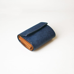 使いやすい 三つ折り 財布 小さい 【ブルー×ブラウン】 ブランド メンズ レディース 鍵 コンパクト 革 8枚目の画像