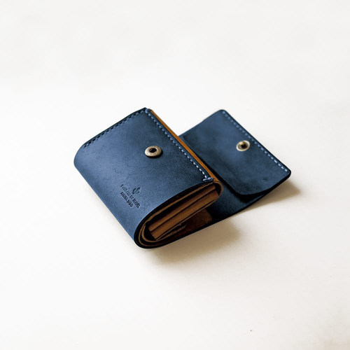 使いやすい 三つ折り財布 【ブルー×ブラウン】 革 メンズ レディース