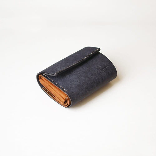 使いやすい 三つ折り財布 【ネイビー×ブラウン】 革 メンズ レディース