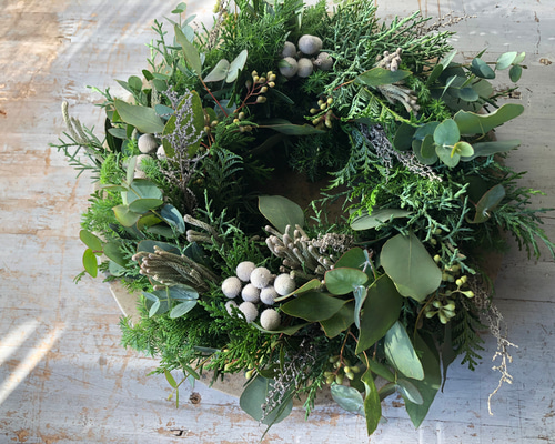 受注制作 】ユーカリとコニファーのフレッシュリース＊* リース Chêne