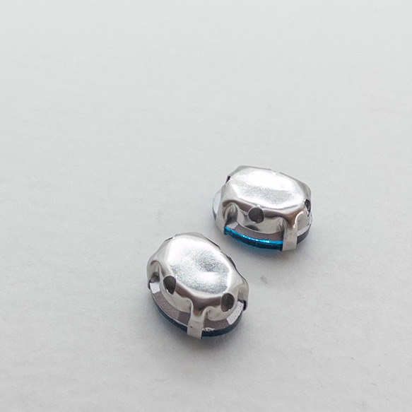 ＊15個＊ ガラス ラインストーン 8x6x4mm カプリブルー 真鍮セッティング オーバル bj012 3枚目の画像