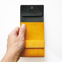 使いやすい 三つ折り 財布 小さい 【ブラック×イエロー】 ブランド メンズ レディース 鍵 コンパクト 革 5枚目の画像