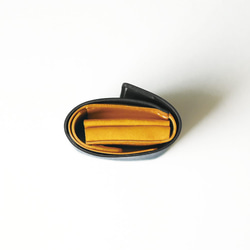 不折鈔票的小號三折皮夾 [黑色 x 黃色] 品牌男士女士鑰匙緊湊型皮革 第9張的照片