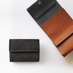 使いやすい 三つ折り 財布 小さい 【ブラック×ブラウン】 ブランド メンズ レディース 鍵 コンパクト 革 1枚目の画像
