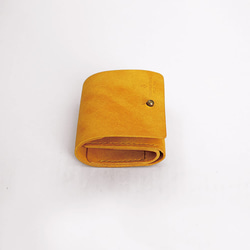 不折疊鈔票迷你皮夾【黃色】品牌男士女士鑰匙緊湊型皮革手工手工縫製 第5張的照片