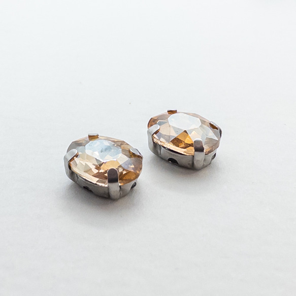 ＊15個＊ ガラス ラインストーン 8x6x4mm ライトトパーズ 真鍮セッティング オーバル bj026 2枚目の画像