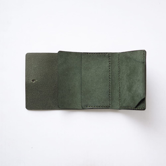 不折疊鈔票迷你皮夾【綠色】品牌男士女士鑰匙緊湊型皮革手工製作手工縫製 第6張的照片