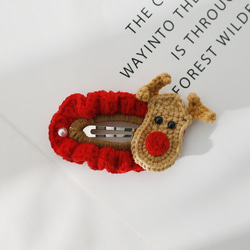 5-in-1 クリスマス手編みヘアピン サンタクロースのヘアピン ウールのかぎ針編みの頭飾り 甘いヘアアクセサリー 7枚目の画像
