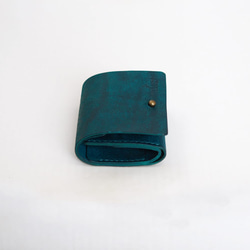 不折疊鈔票迷你皮夾【綠松石色】品牌男士女士鑰匙緊湊型皮革手工縫製 第5張的照片