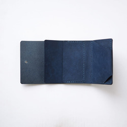 不折疊鈔票迷你錢包【藍色】品牌男士女士鑰匙緊湊型皮革手工縫製 第6張的照片