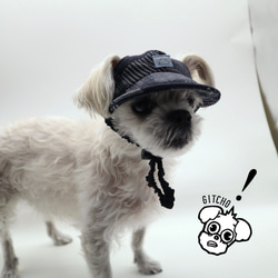 ドッグキャップ-ドッグキャップ-インディゴ　パッチワークカード（耳出し）犬用帽子 11枚目の画像