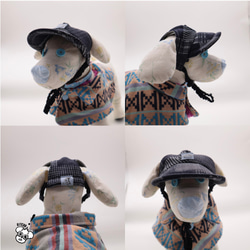 ドッグキャップ-ドッグキャップ-インディゴ　パッチワークカード（耳出し）犬用帽子 7枚目の画像
