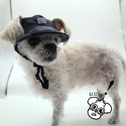 ドッグキャップ-ドッグキャップ-インディゴ　パッチワークカード（耳出し）犬用帽子 8枚目の画像