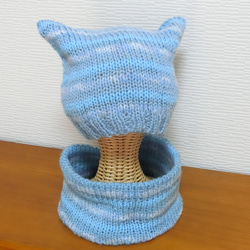 猫耳ニット帽＆ネックウォーマー　ブルー 1枚目の画像