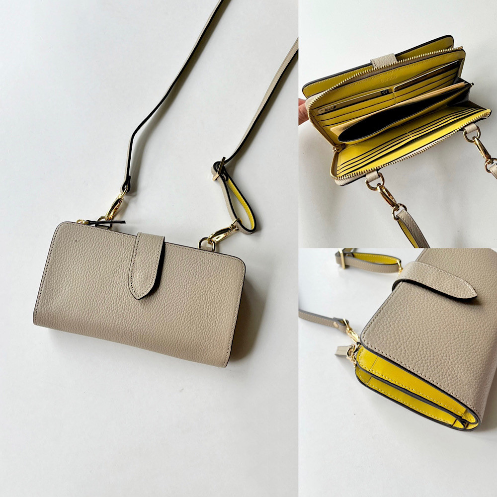 本革 　超軽量２６０グラム　お財布ショルダー　スマホショルダー　バイカラーL字型財布　お財布ポシェット　長財布