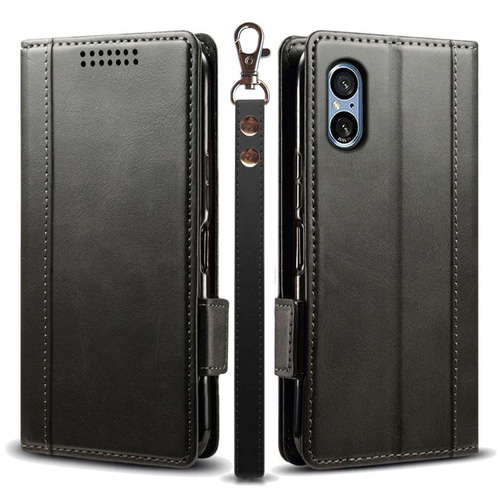 Xperia 5 V SO-53D SOG12 レザーケース 手帳型 Black スマホケース 