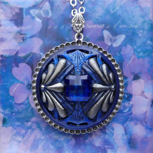 アンティーク　アイリスガラス　オクタゴン　ペンダント　アールデコ アンティークアイリスガラスオクタゴンペンダントアールデコ