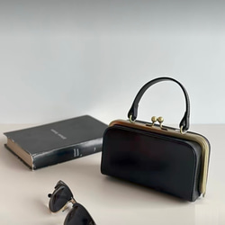 バンブーがまぐちバッグ　ARMANIを使って♪ハンドメイド　一点物 バンブーがまぐちバッグ ARMANIを使って♪ハンドメイド 一点物